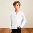 thumbnail image 6 of Jalioing Long Sleeve Shirt for Boys Casual Dropped Shoulder V Neck Texture Tops Kids Teens Plain Shirts 4-14 Years, 6 of 7