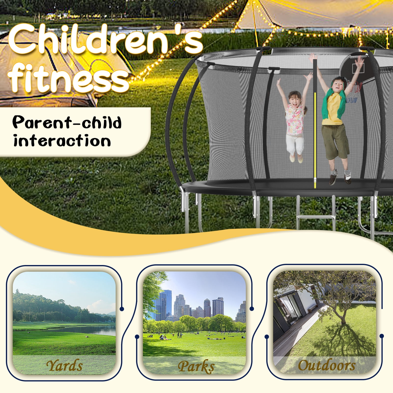 12FT Outdoor Trampoline with Basketball Hoop and Ladder for Kids and Adults，Heavy Duty Recreational Pumpkin Trampoline with Safety Enclosure,Anti-Rust Frame,Backyard Trampoline for Gift