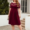 thumbnail image 5 of FAIWAD Women's Plus Size Lace Dress Short Sleeve Pleated Summer Flowy Party Cocktail Dress, 5 of 7