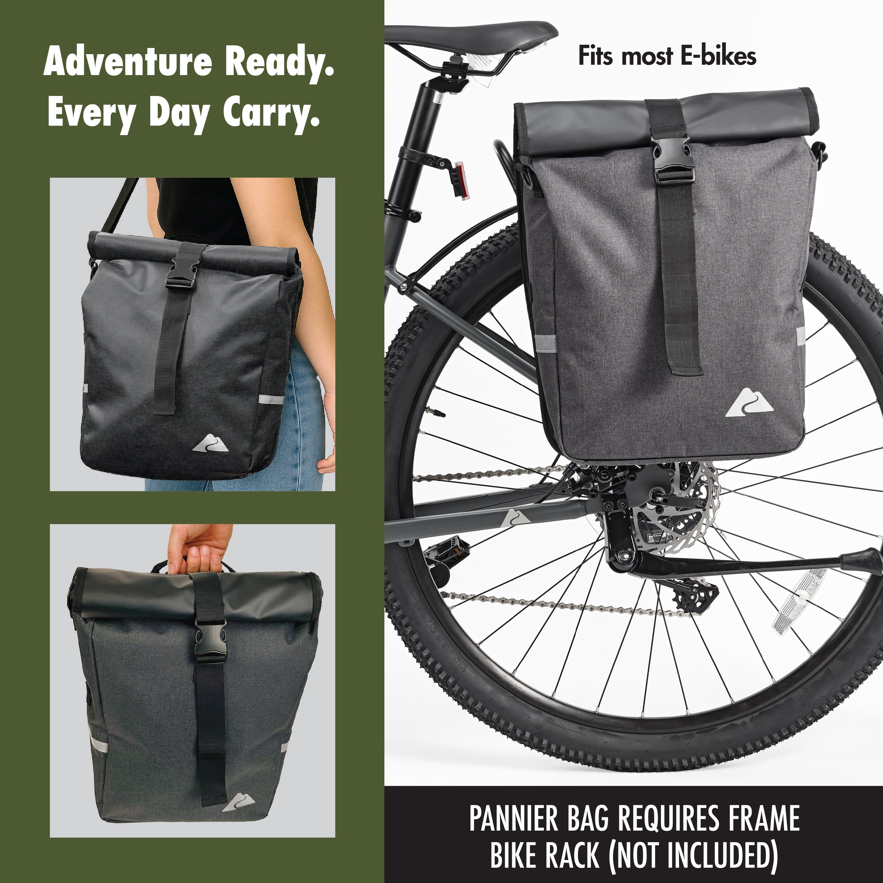 Ozark Trail 3-Piece Bicycle Bag Set, Handlebar, Frame, and Pannier Bags