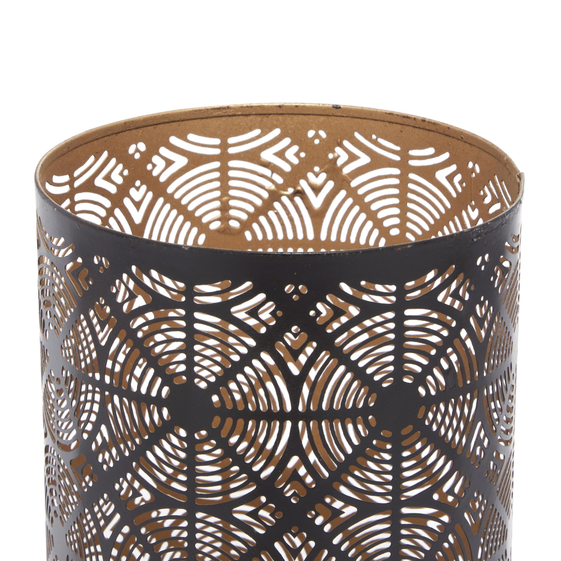 DecMode 3 Holder Dark Brown Metal Geometric Decorative Candle Lantern, Set of 3