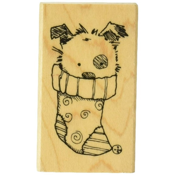 Inkadinkado Mounted Rubber Stamp 1.5"x2.5"-christmas Puppy