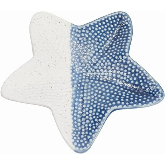 Starfish Jewelry Dish Ceramic Jewelry Tray Stylish Blue Ocean Sea Animal Star Shape Desktop Trinket Organizing Holders Dishes for Earrings Bracelets Friends Mother Home Decors Gifts for diy making