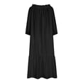 thumbnail image 4 of AherBiu Robe Longue à Manches 3/4 pour Femmes, Col Rond Smocké, Droite, Ample, Décontractée, 4 of 6