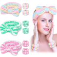 thumbnail image 2 of 9 diademas de coral para lavar la cara con kit de pulsera, diadema de maquillaje con lazo para mujeres y niñas, diadema de spa súper suave, 2 of 3
