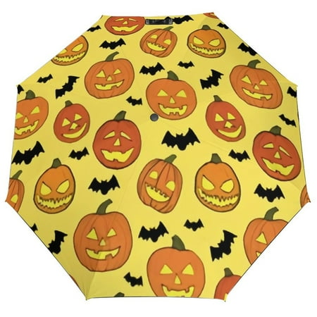 

ANYWAY.GO Windproof & Water-Resistant Compact Foldable Travel Umbrellatotes Halloween Pattern Orange Pumpkins Portable Travel Umbrella，Diameter 42.5 in