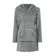 thumbnail image 3 of yardsong Flannel Pajamas for Women Women's Fleece Hooded Nightgown Long Sleeve Flannel Night Dress Fuzzy Sleepwear Pajama with Pockets Dark Gray,XXL, 3 of 9