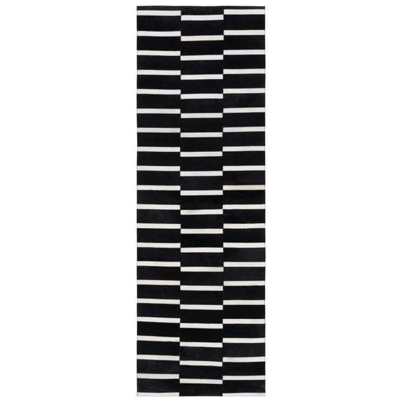 SAFAVIEH Studio Leather Elvin Striped Runner Rug, Black/Beige, 2'3" x 7'