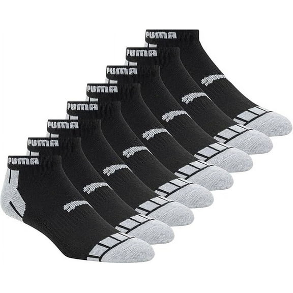 PUMA SOCKS MEN'S - X8 LOW CUT 243 - CUBE BLACK - LARGE (10-13)- PACK 8