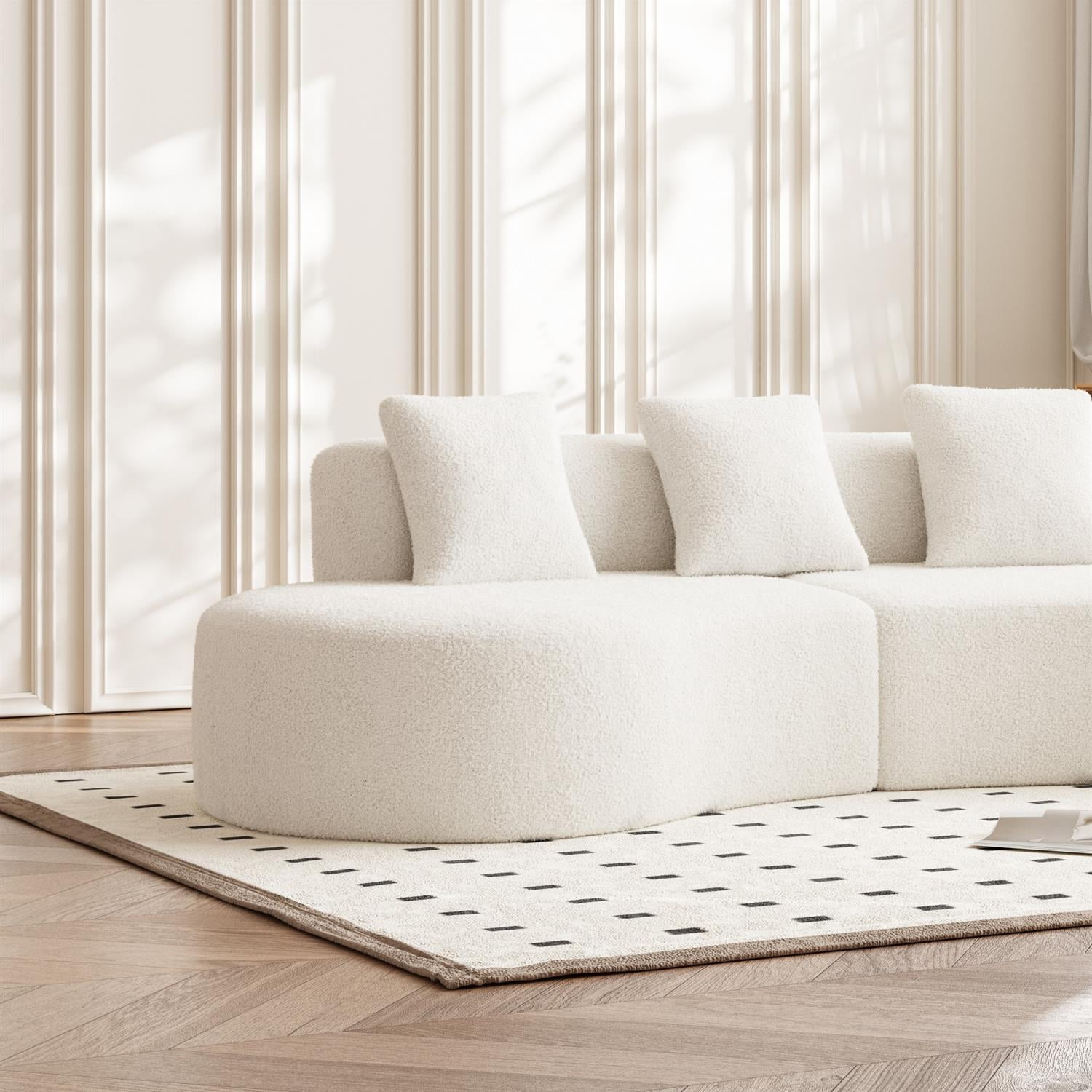 Demi Bonn 109" Modern Curved Sectional Sofa, Large 5-Seater Couch for Living Room and Apartment, Easy Assembly, White