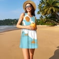 thumbnail image 3 of Easygdp Three White Geese para Vestido Transpirable de Mujer, Vestido Suelto de Manga Corta con Pliegues y Bolsillos para el Verano, 3 of 7