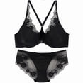 thumbnail image 1 of Bralette francés sexy de encaje con flores para mujer, cierre frontal, sujetador push-up, lencería brillante sin costuras, tirantes ajustables en forma de Y., 1 of 5