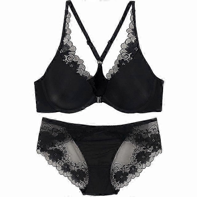 Bralette francés sexy de encaje con flores para mujer, cierre frontal, sujetador push-up, lencería brillante sin costuras, tirantes ajustables en forma de Y.