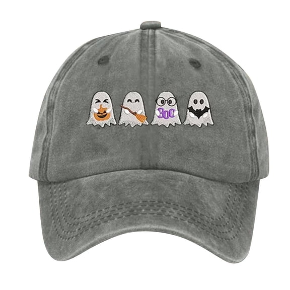 ZHENHONG Baseball Cap for Women, Ladies' Hard Top Baseball Cap Solid Color Ghost Printed Hat Halloween Costume Accessories, Halloween Costumes Gray