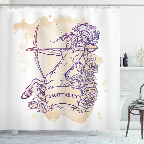 Ambesonne Sagittarius Shower Curtain, Centaur Archer, 69"Wx75"L, Beige and Purple