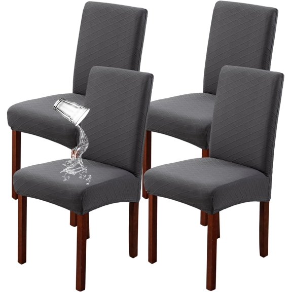Waterproof Chair Covers for Dining Room Set of 4, Stretch Jacquard Dining Chair Slipcovers Removable Washable Chair Protectors Cover for Kitchen