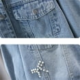 thumbnail image 5 of LIJCC Kid Girls Pearls Denim Jacket 3/4 Sleeve Button Down Pearl Jean Jacket Boyfriend Long Denim Coat Cropped Rhinestones Jean Jackets Trucker Coat, 5 of 8