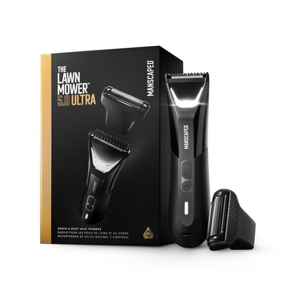MANSCAPED® The Lawn Mower® 5.0 ULTRA Groin & Body Hair Groomer – Dual-Head SkinSafe® Trimmer & Foil Blades, Waterproof, with Travel Pouch - Black