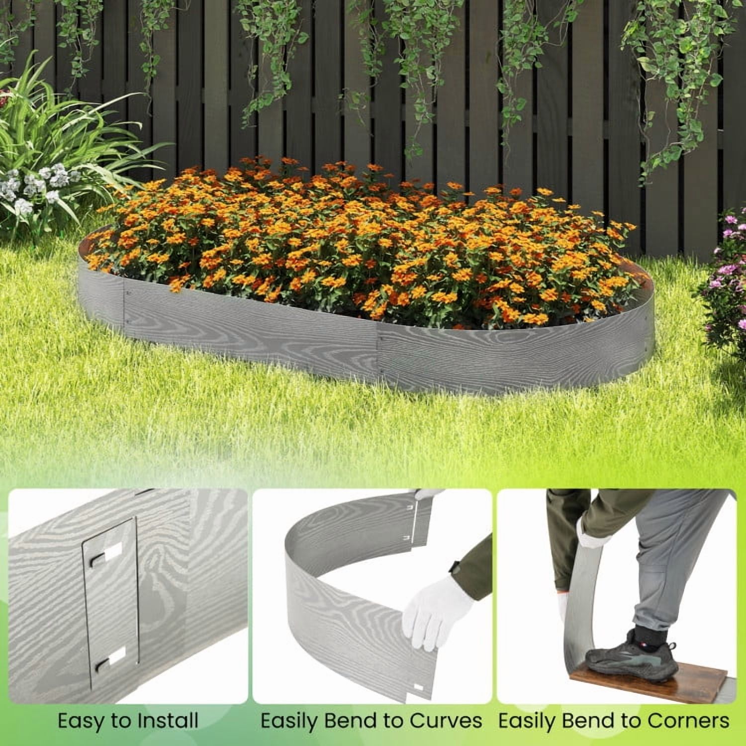 GVN Garden Bed Planter, Raised Garden Bed,6-Pack 20 FT Galvanized Metal Landscape Edging for Lawn Yard