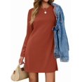 thumbnail image 1 of Vestidos Casuales de Larga para Mujer, Estilo Camiseta , Conjuntos de Otoño Rojo Ladrillo M, 1 of 8