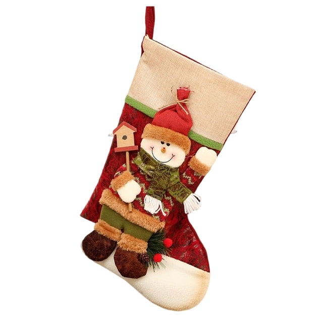 Cateissary Medias de Navidad Embalaje de regalo Dulces Frutas Colgante Lino Árbol de Navidad Divertido Muñeco de nieve Exquisita Muñeca Kits de decoración para fiestas Muñeco de nieve
