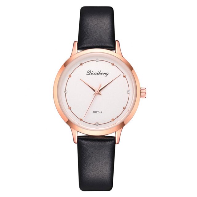 Reloj de pulsera casual de cuarzo con diamantes de imitación de cuero PU para mujer (negro)
