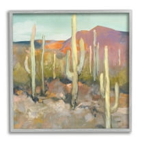 Stupell Industries Cactus Plant Desert Landscape Soft Southwestern Plant Painting Gray Framed Art Print Wall Art, 24x24, by Julia Purinton