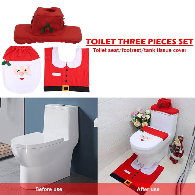 Juego De Fundas Para El Tanque Del Asiento Del Inodoro Alfombra antideslizante de 3 uds., conjunto de decoraciones navideñas para el baño, recuerdo de fiesta