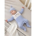 thumbnail image 6 of RUINIXCW Baby Boy Duck Outfit Newborn Baby Boys Hospital Going Home Outfit Spring Fall Winter Clothes Waffled Stripe Footed Romper Embroidery Long Sleeve Footie Jumpsuit Hat, 6 of 9