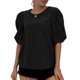 thumbnail image 1 of Camiseta holgada de cuello redondo y color negro puro, elegante top veraniego con mangas abullonadas, 1 of 8