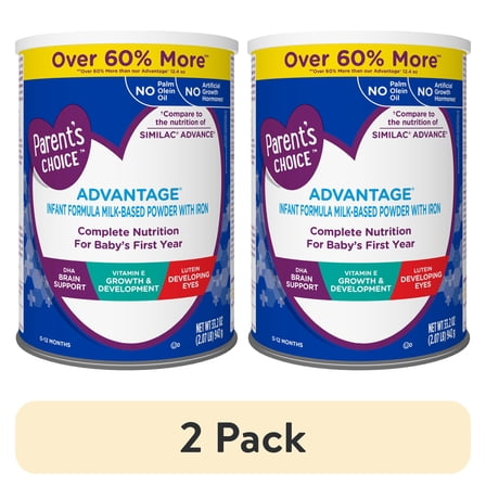 (2 pack) Parent's Choice Advantage Infant Formula Powder with Iron; DHA, Lutein, Vit E, 942 Gram