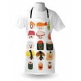 thumbnail image 4 of Wasabi Apron, Funny Cartoon Sushi Characters with Various Facial Expression on Plain Backdrop, Unisex Kitchen Bib with Adjustable Neck for Cooking Gardening, Adult Size, Multicolor, by Ambesonne, 4 of 4