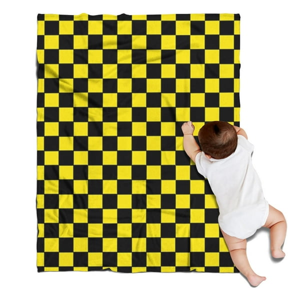 Yellow and Black Checkered Pattern Blanket,Comfortable Soft Flannel Throw Blanket,All Season,Warm Lightweight Blankets for Sofa Bed Couch Living Room Chair,30"x40"