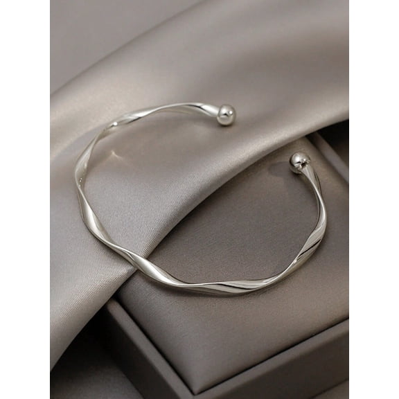Minimalist Twist & Knot Silver Bangle Bracelet for Women, 1 Pack