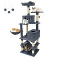 thumbnail image 1 of Gymax 66'' Tall Cat Tree w/2 Condos Sisal Scratching Posts Plush Perch Hammock Basket Dark Gray, 1 of 10