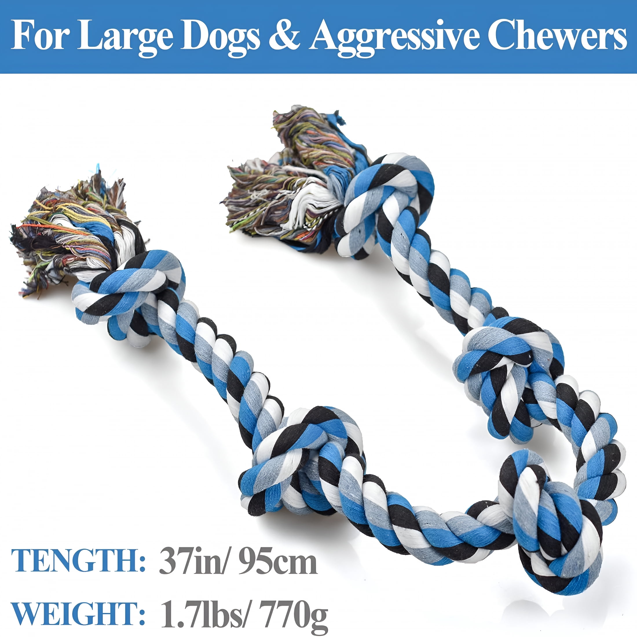 BESTSKY Dog Toys for Aggressive Chewers Tough Rope Chew Toys for Large and Medium Dog 3 Feet 5 Knots Indestructible Cotton Rope for Large Breed Dog Tug of War Dog Toy Teeth Cleaning