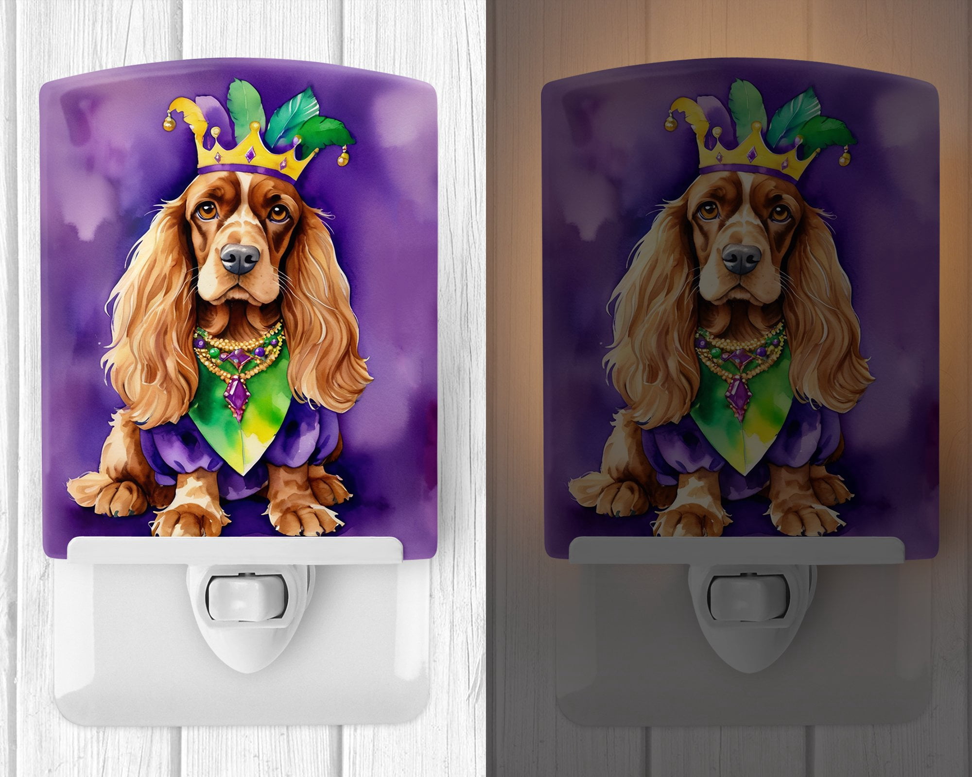 English Cocker Spaniel King of Mardi Gras Ceramic Night Light 4 in x 6 in