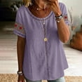 thumbnail image 7 of Ashirexll Summer Tops for Women Casual Linen Blouse Short Sleeve Floral Embroidery Lace Detail Summer Top for Daily, 7 of 7