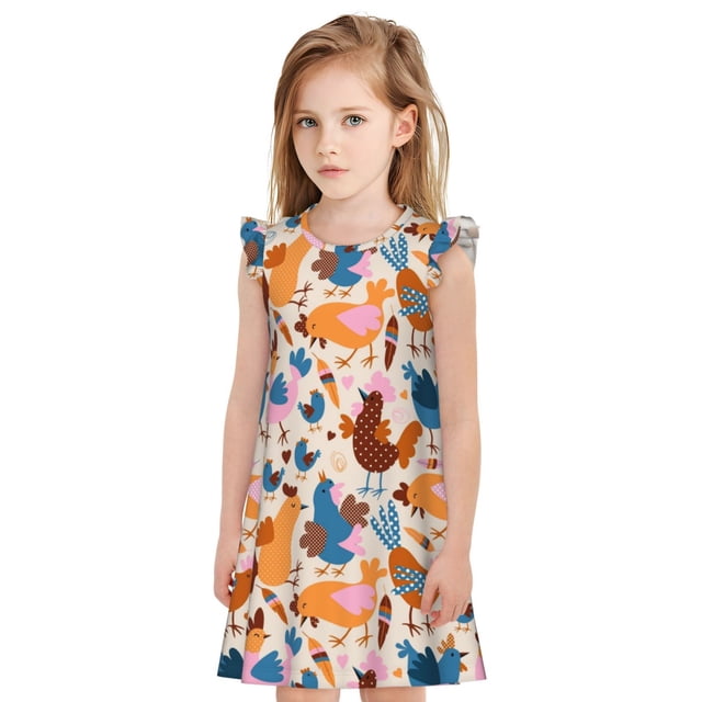 Balery Cute Chickens Camisón de princesa para niñas, pijama de algodón con mangas abullonadas, suave y bonito.-X-Large