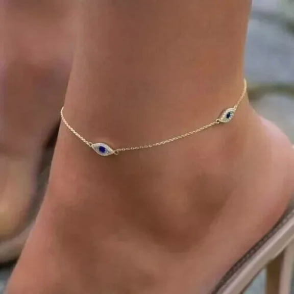 Women's Unique Silver Anklet 1.00Ct Round Cut Simulated Blue Sapphire Wedding Anklet 14K Yellow Gold Plated 8'