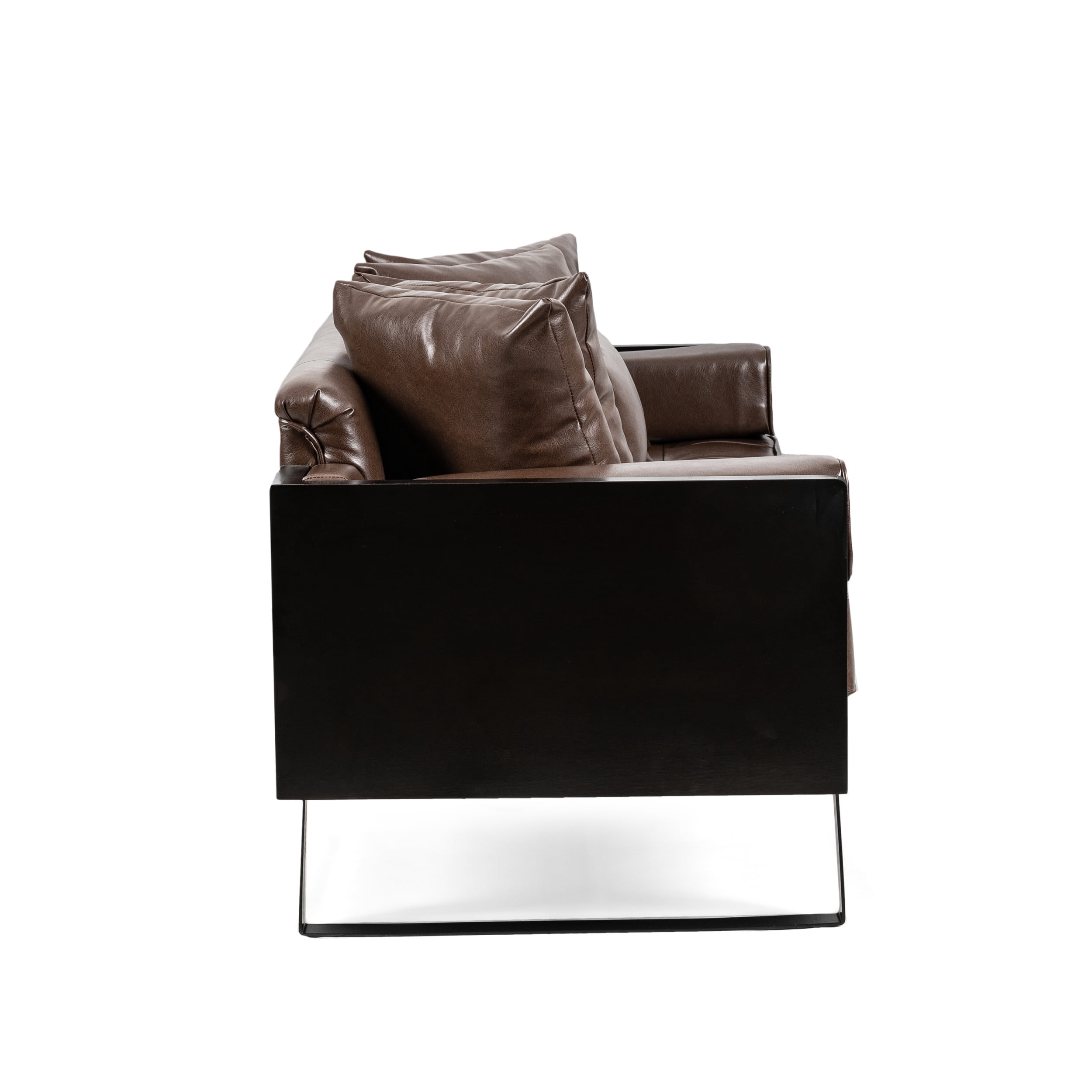 Noble House Gould Indoor Faux Leather Upholstered Oversized Loveseat, Dark Brown and Black