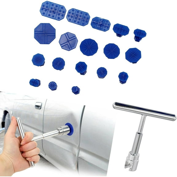 DEXIMRO 19 PCS Dent Repair Puller Kit, Universal T Bar Dent Repair Paintless Dent Repair Puller, Dent Removal Kit Include T Bar Dent Puller and 18 Auto Dent Pulling Tabs for Car