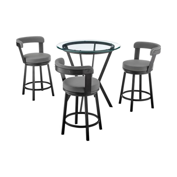 Armen Living Naomi and Bryant 4-Piece Counter Height Dining Set in Black Metal and Grey Faux Leather