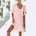 thumbnail image 2 of LOVZFMLL Summer Dresses for Women Casual Loose V Neck Short Sleeve Mini Dress Ruffle Swing Polka Dot/Boho Floral Print Beach Sundress Pink A XL, 2 of 7