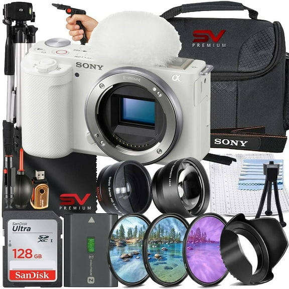 Sony ZV-E10 II Mirrorless Camera (White) (Body Only)   128GB Memory Card   Case   Filter Kit   SV Premium Accessory Bundle (International Model)