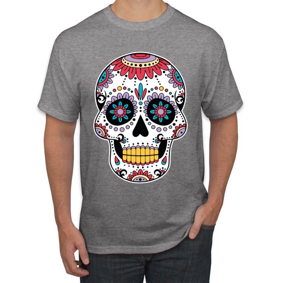 Wild Bobby Day Of The Dead Sugar Skull Pop Culture Men Graphic Tee, Heather Grey, Small