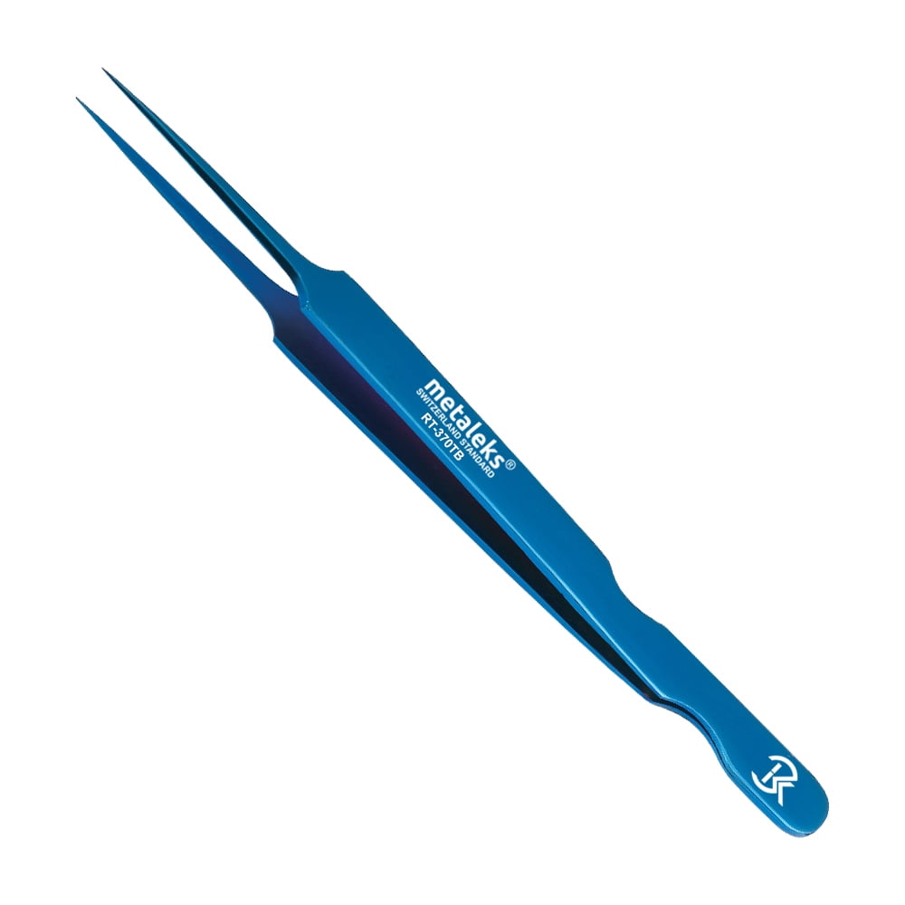 6PCS Complete Blue Titanium Coated Eyelash Extension Tweezers Set With Blue Metallic Magnetic Pouch