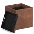thumbnail image 4 of Rockwood 17 inch Wide Contemporary Cube Storage Ottoman with Tray in Distressed Saddle Brown Vegan Leather, 4 of 9