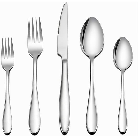 30 Piece Silverware Set for 6, Stainless Steel Flatware Cutlery Set, Tableware Eating Utensils Include Forks Knives Spoons, Mirror Finish, Dishwasher Safe