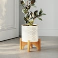thumbnail image 2 of Honeycomb Mid-Century Modern Indoor Metal Pot Planter with Arch Wood Base - 12.25" H x 9.75" W, 2 of 5